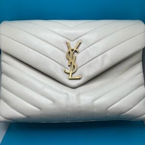 Yves Saint Laurent White Chevron Quilted Clutch